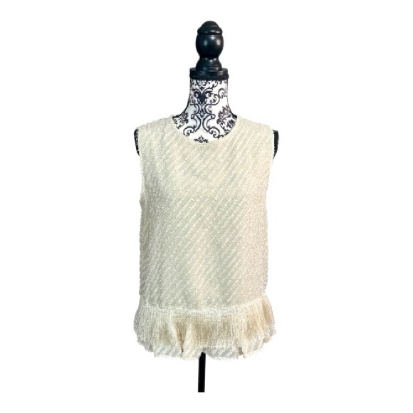Max Studio Tops - MAX STUDIO Cream Sleeveless Fringe Top